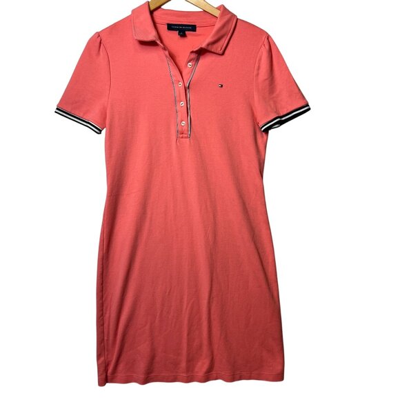 Tommy Hilfiger Womens Coral Polo Dress M Cotton Short Sleeve Button-Up Collar - Picture 1 of 10